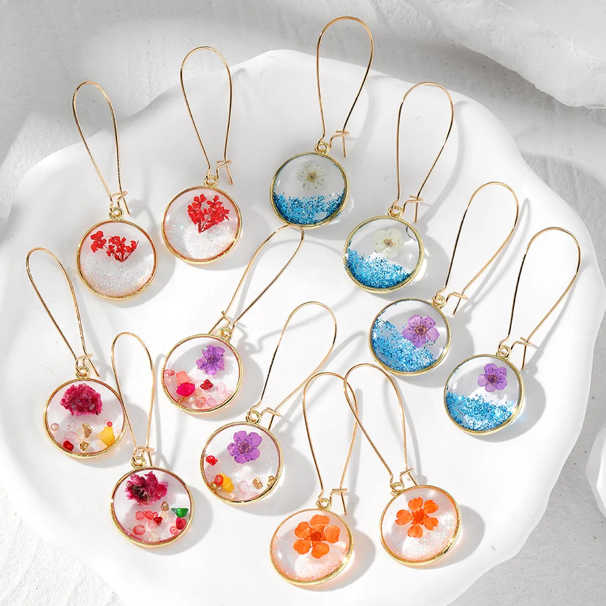 1 Pair Ig Style Simple Style Flower Epoxy Resin Drop Earrings