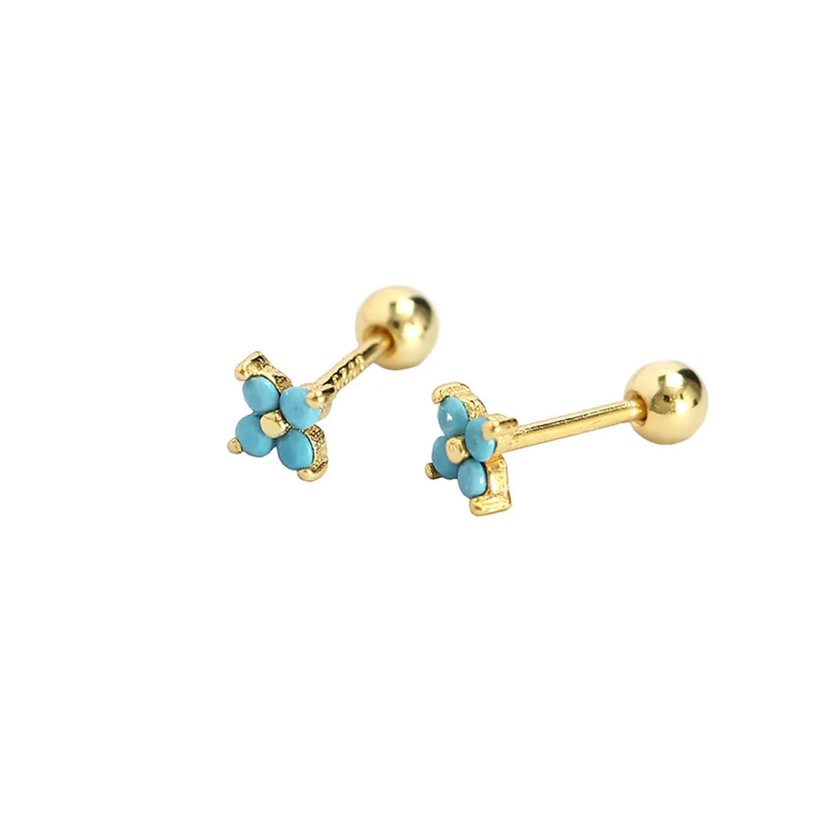 1 Pair IG Style Simple Style Flower Inlay Sterling Silver Turquoise Zircon Ear Studs