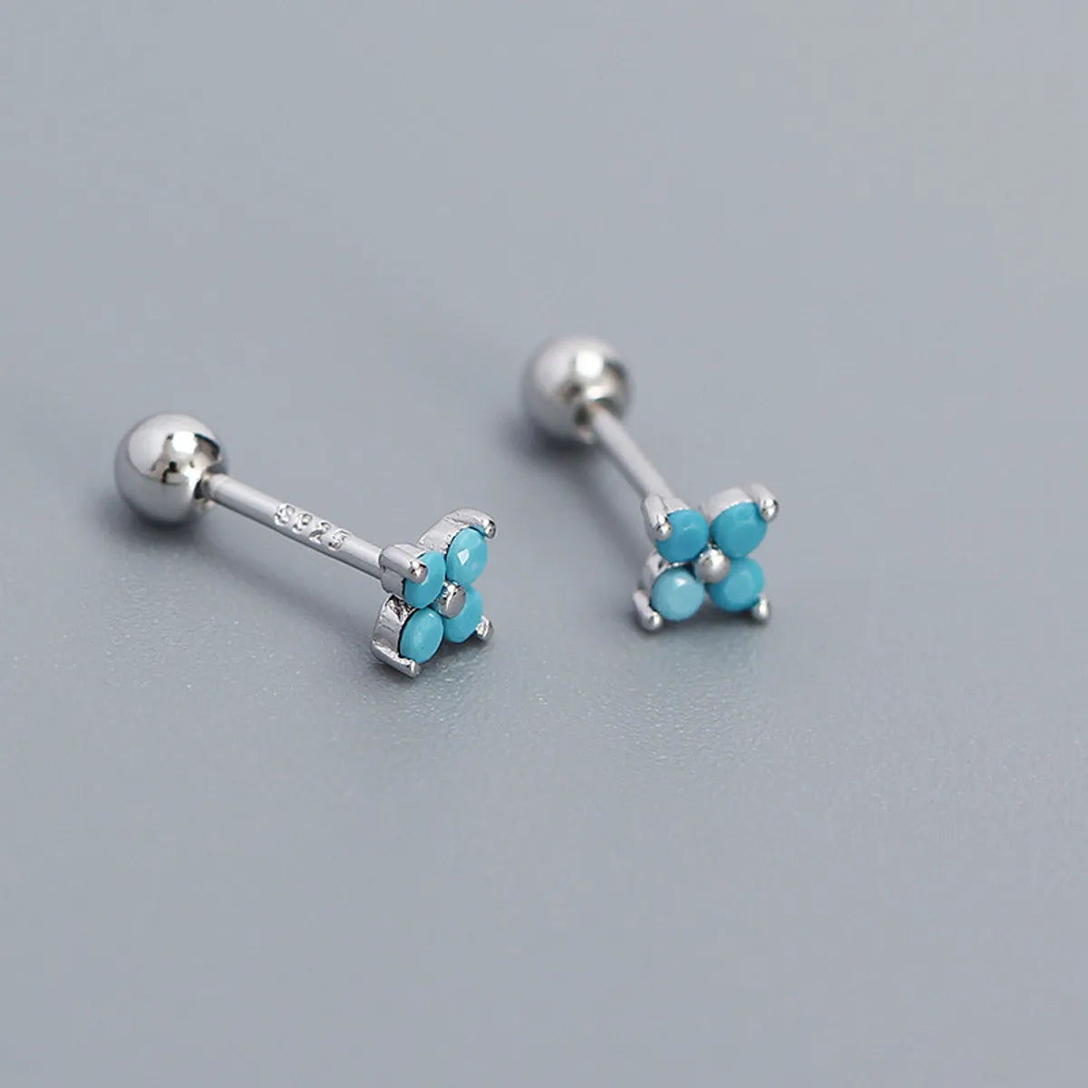 1 Pair IG Style Simple Style Flower Inlay Sterling Silver Turquoise Zircon Ear Studs