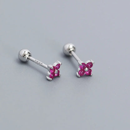 1 Pair IG Style Simple Style Flower Inlay Sterling Silver Turquoise Zircon Ear Studs