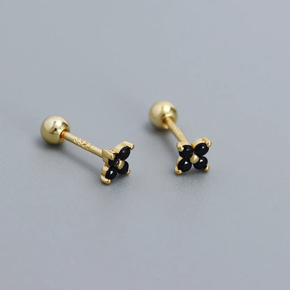 1 Pair IG Style Simple Style Flower Inlay Sterling Silver Turquoise Zircon Ear Studs