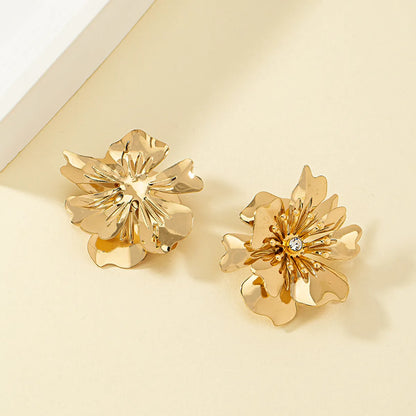 1 Pair Ig Style Simple Style Flower Plating Inlay Alloy Rhinestones 14k Gold Plated Ear Studs