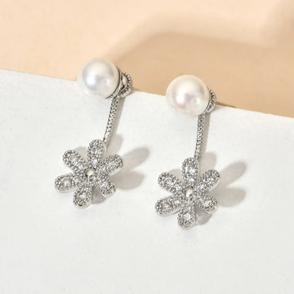 1 Pair Ig Style Simple Style Flower Plating Inlay Copper Artificial Pearls Zircon White Gold Plated Ear Studs