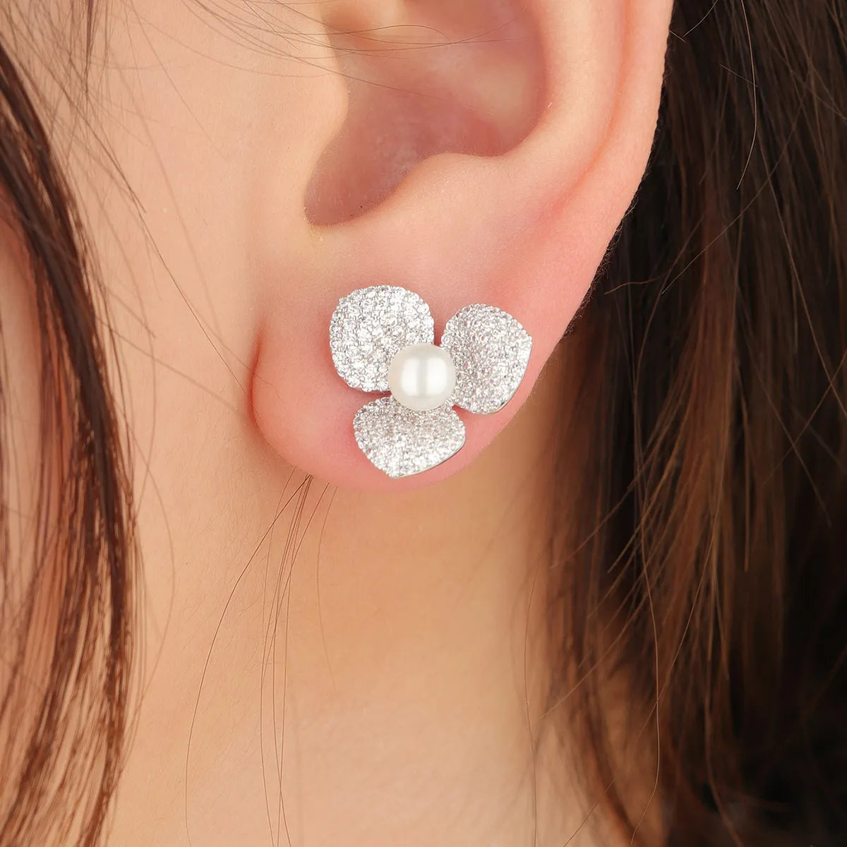 1 Pair Ig Style Simple Style Flower Plating Inlay Copper Ear Studs