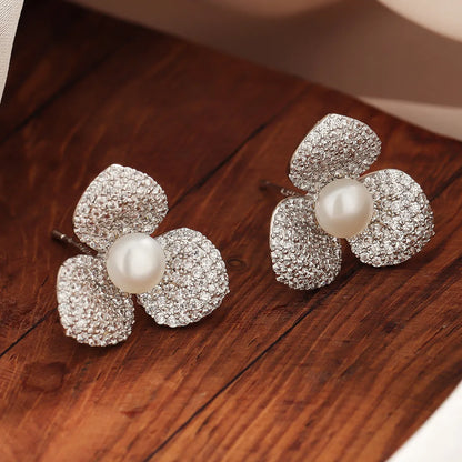 1 Pair Ig Style Simple Style Flower Plating Inlay Copper Ear Studs