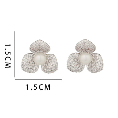 1 Pair Ig Style Simple Style Flower Plating Inlay Copper Ear Studs