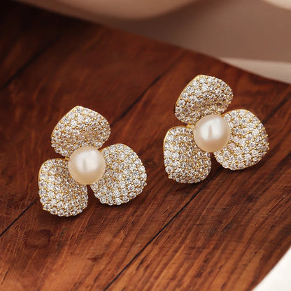 1 Pair Ig Style Simple Style Flower Plating Inlay Copper Ear Studs