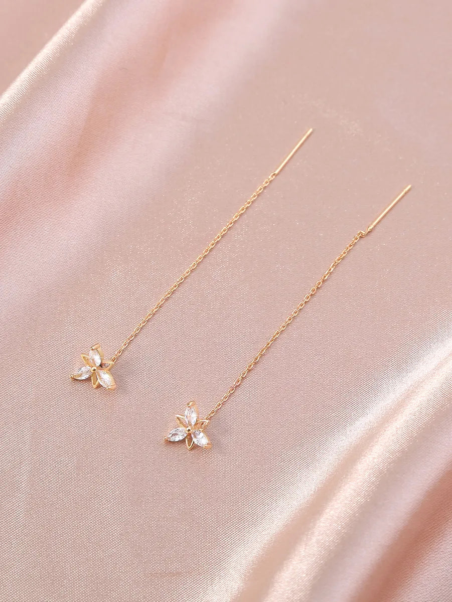 1 Pair Ig Style Simple Style Flower Plating Inlay Copper Zircon Gold Plated Ear Line