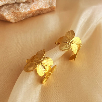 1 Pair IG Style Simple Style Flower Plating Pleated 304 Stainless Steel 18K Gold Plated Ear Studs