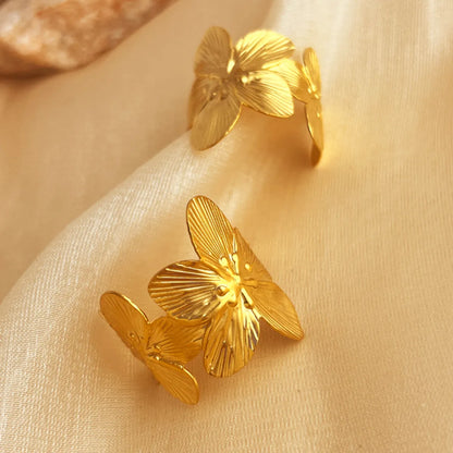 1 Pair IG Style Simple Style Flower Plating Pleated 304 Stainless Steel 18K Gold Plated Ear Studs