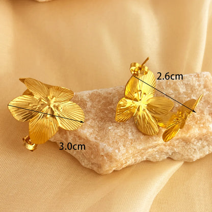 1 Pair IG Style Simple Style Flower Plating Pleated 304 Stainless Steel 18K Gold Plated Ear Studs