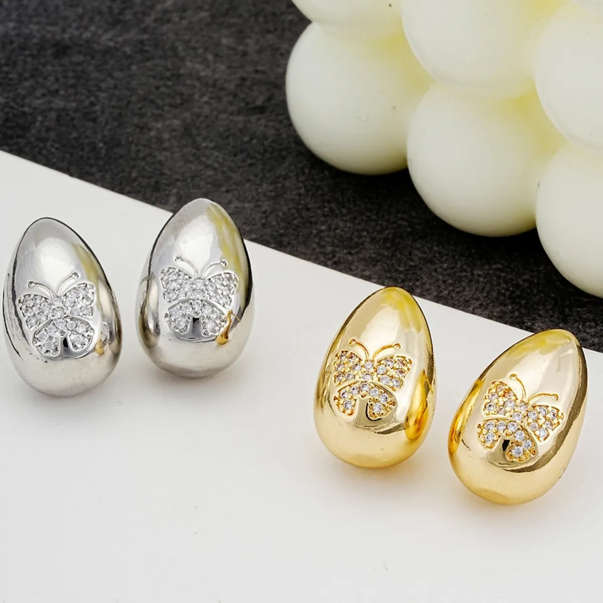 1 Pair Ig Style Simple Style Geometric Butterfly Plating Inlay Copper Zircon White Gold Plated Gold Plated Ear Studs