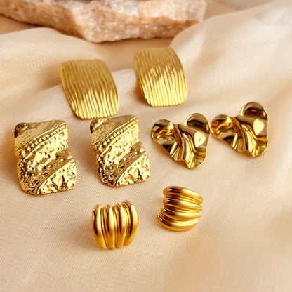 1 Pair IG Style Simple Style Geometric Heart Shape Solid Color Plating 304 Stainless Steel 18K Gold Plated Ear Studs