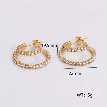 1 Pair IG Style Simple Style Geometric Inlay 304 Stainless Steel Artificial Pearls Rhinestones 18K Gold Plated Earrings Ear Studs