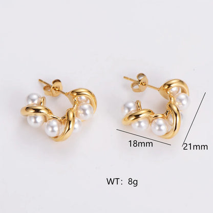 1 Pair IG Style Simple Style Geometric Inlay 304 Stainless Steel Artificial Pearls Rhinestones 18K Gold Plated Earrings Ear Studs