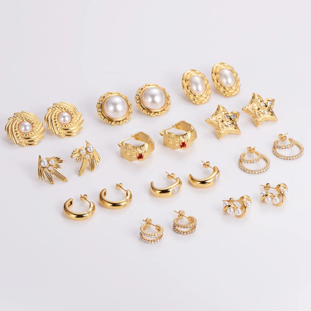 1 Pair IG Style Simple Style Geometric Inlay 304 Stainless Steel Artificial Pearls Rhinestones 18K Gold Plated Earrings Ear Studs