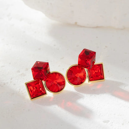 1 Pair IG Style Simple Style Geometric Inlay Alloy Gem Ear Studs