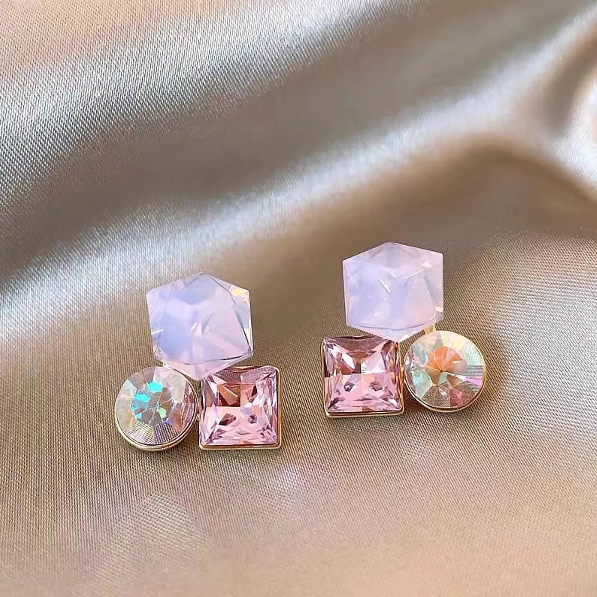 1 Pair IG Style Simple Style Geometric Inlay Alloy Gem Ear Studs