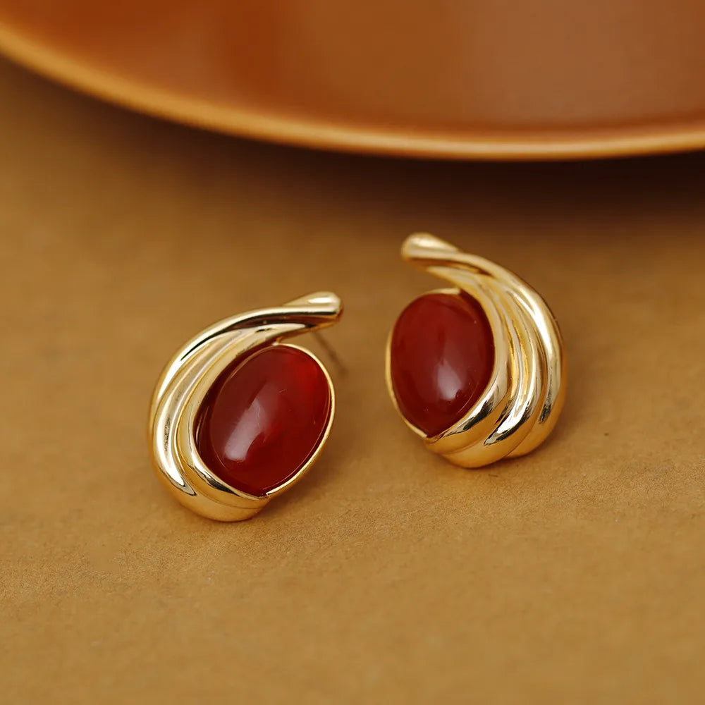 1 Pair IG Style Simple Style Geometric Inlay Copper Resin 18K Gold Plated Ear Studs