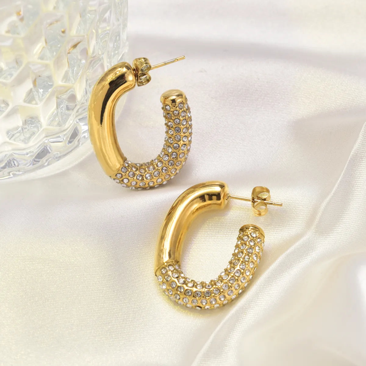 1 Pair IG Style Simple Style Geometric Inlay 304 Stainless Steel Titanium Steel Rhinestones 18K Gold Plated Ear Studs