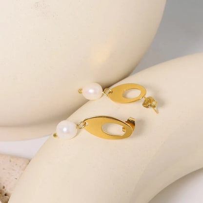 1 Pair IG Style Simple Style Geometric Pearl Hollow Out 304 Stainless Steel Pearl 18K Gold Plated Drop Earrings