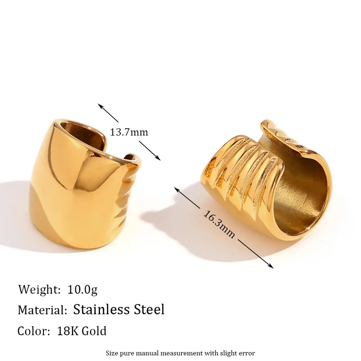 1 Pair IG Style Simple Style Geometric Plating 304 Stainless Steel 18K Gold Plated Ear Cuffs