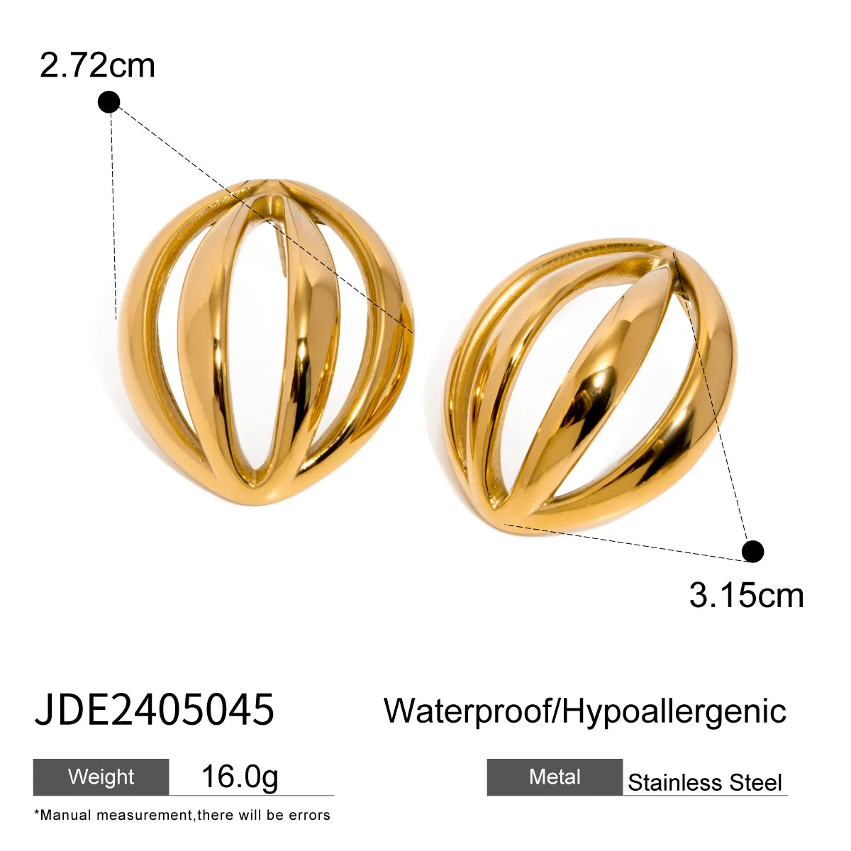 1 Pair IG Style Simple Style Geometric Solid Color Hollow Out 304 Stainless Steel Ear Studs