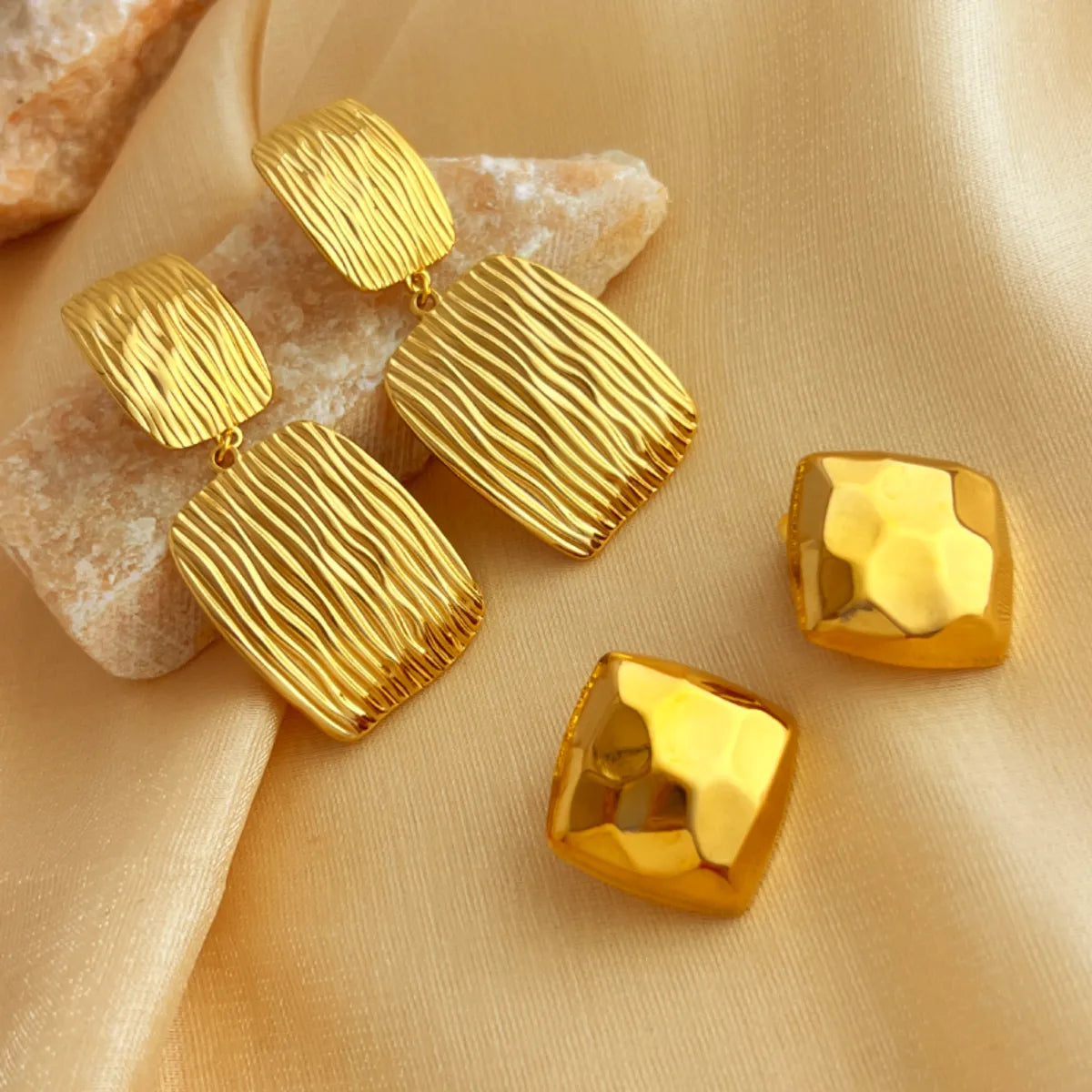 1 Pair IG Style Simple Style Geometric Solid Color Plating 304 Stainless Steel 18K Gold Plated Drop Earrings Ear Studs