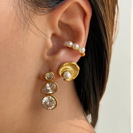 1 Pair IG Style Simple Style Geometric Water Droplets Plating Inlay Titanium Steel Pearl Zircon 18K Gold Plated Drop Earrings Ear Cuffs Ear Studs