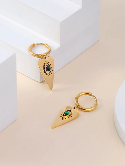 1 Pair Ig Style Simple Style Heart Shape Eye Plating Inlay Stainless Steel Turquoise 18k Gold Plated Drop Earrings