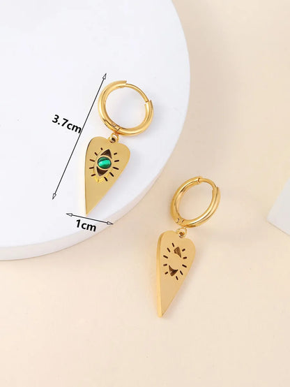 1 Pair Ig Style Simple Style Heart Shape Eye Plating Inlay Stainless Steel Turquoise 18k Gold Plated Drop Earrings