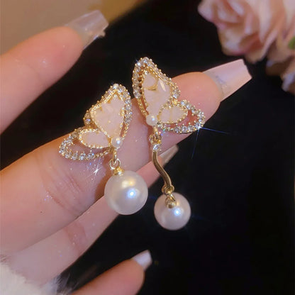 1 Pair IG Style Simple Style Heart Shape Flower Bow Knot Inlay Alloy Artificial Pearls Rhinestones Drop Earrings Earrings Ear Studs