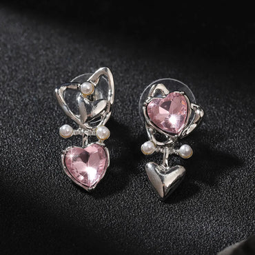 1 Pair IG Style Simple Style Heart Shape Plating Inlay Alloy Artificial Pearls Rhinestones Ear Studs