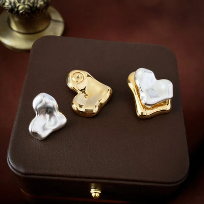 1 Pair IG Style Simple Style Heart Shape Plating Inlay Copper Pearl Ear Studs