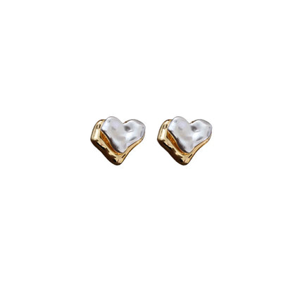 1 Pair IG Style Simple Style Heart Shape Plating Inlay Copper Pearl Ear Studs