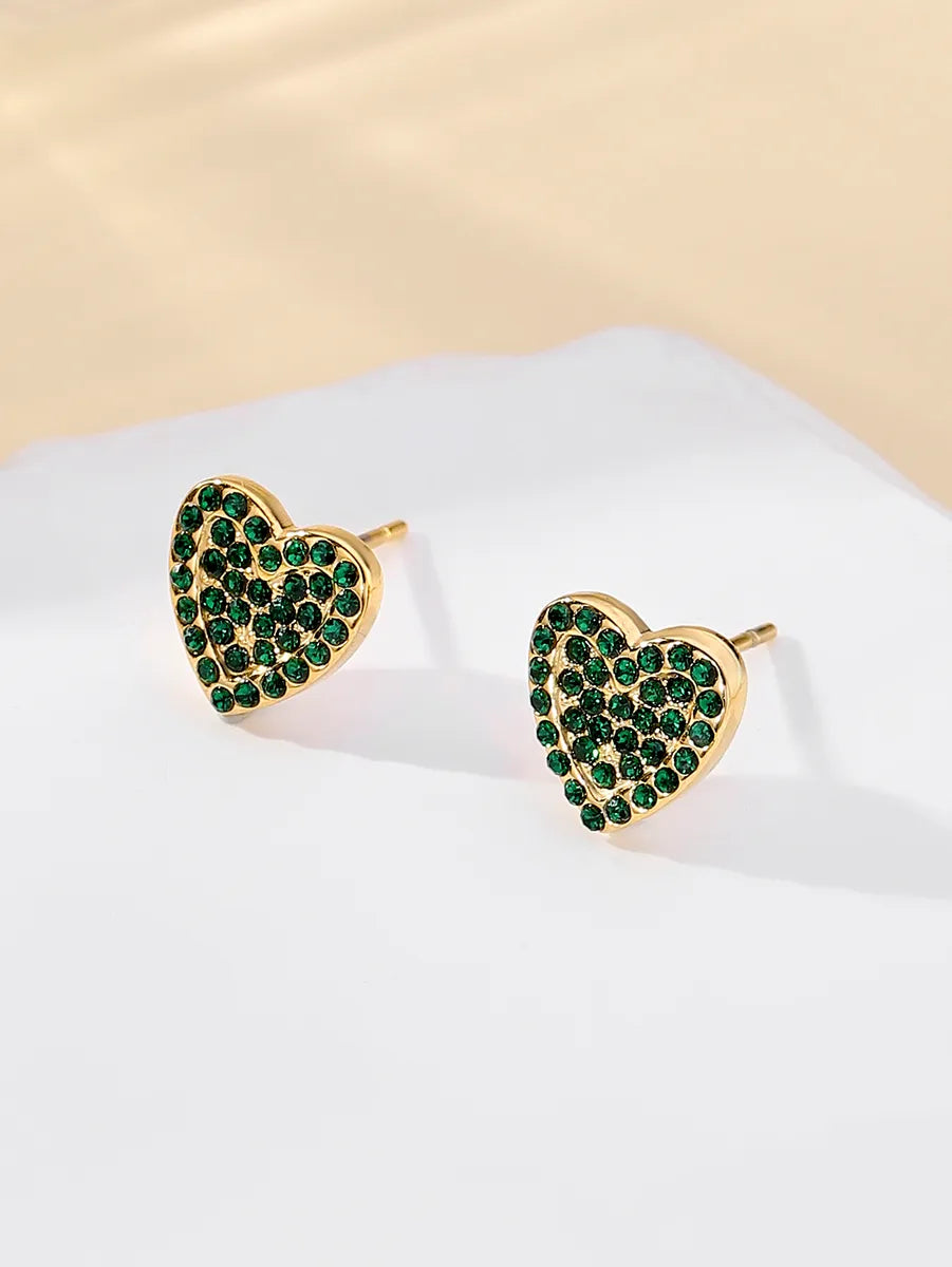 1 Pair Ig Style Simple Style Heart Shape Plating Inlay Stainless Steel Zircon 18k Gold Plated Ear Studs