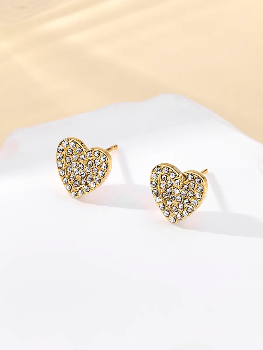 1 Pair Ig Style Simple Style Heart Shape Plating Inlay Stainless Steel Zircon 18k Gold Plated Ear Studs