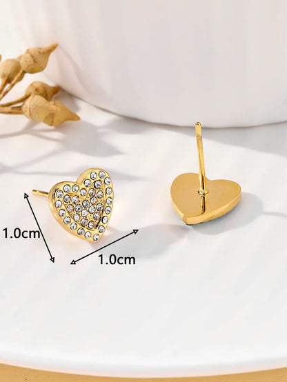 1 Pair Ig Style Simple Style Heart Shape Plating Inlay Stainless Steel Zircon 18k Gold Plated Ear Studs