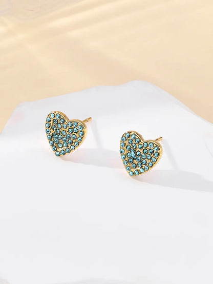 1 Pair Ig Style Simple Style Heart Shape Plating Inlay Stainless Steel Zircon 18k Gold Plated Ear Studs