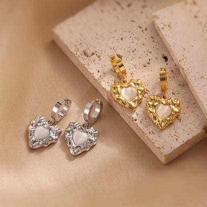 1 Pair Ig Style Simple Style Heart Shape Plating Inlay Titanium Steel Artificial Gemstones 18k Gold Plated Drop Earrings