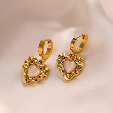 1 Pair Ig Style Simple Style Heart Shape Plating Inlay Titanium Steel Artificial Gemstones 18k Gold Plated Drop Earrings