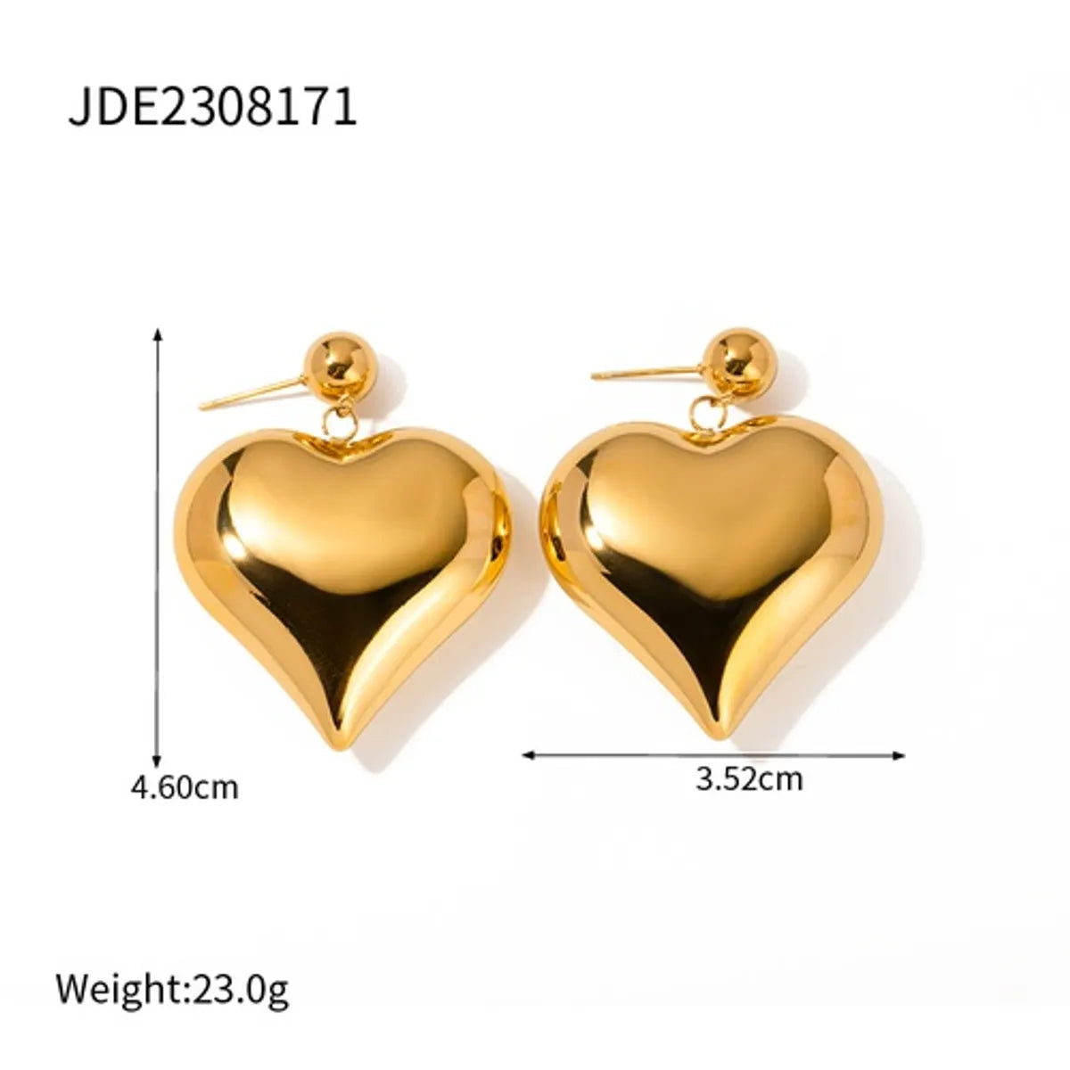 1 Pair Ig Style Simple Style Heart Shape Plating Stainless Steel 18k Gold Plated Drop Earrings