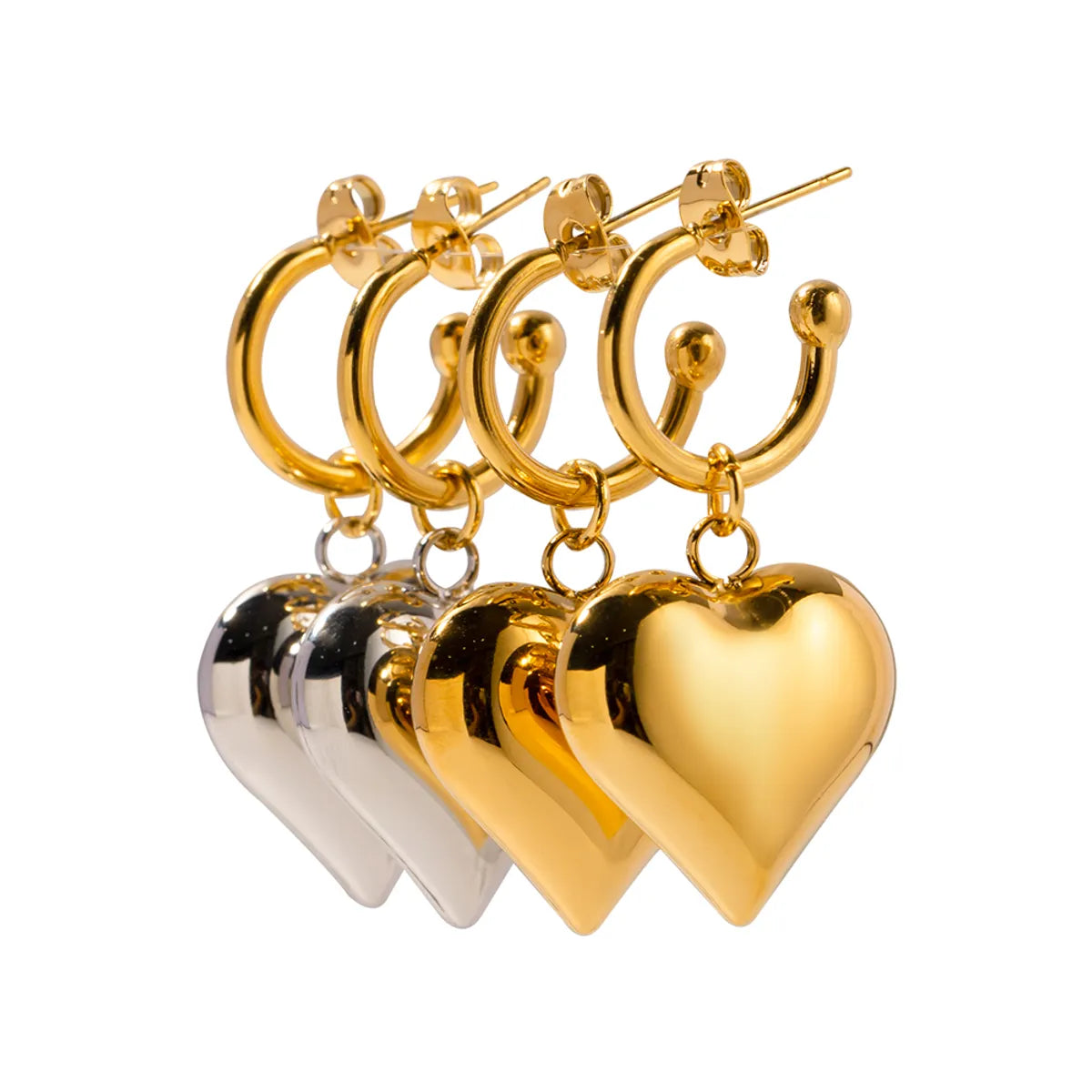 1 Pair Ig Style Simple Style Heart Shape Plating Stainless Steel 18k Gold Plated Drop Earrings