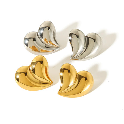 1 Pair Ig Style Simple Style Heart Shape Polishing Plating Stainless Steel 18k Gold Plated Ear Studs