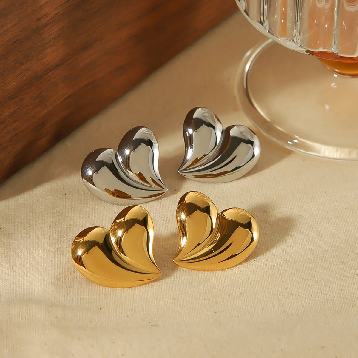 1 Pair Ig Style Simple Style Heart Shape Polishing Plating Stainless Steel 18k Gold Plated Ear Studs