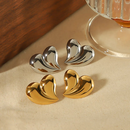 1 Pair Ig Style Simple Style Heart Shape Polishing Plating Stainless Steel 18k Gold Plated Ear Studs