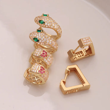 1 Pair Ig Style Simple Style Heart Shape Snake Plating Inlay Copper Zircon 18k Gold Plated Hoop Earrings