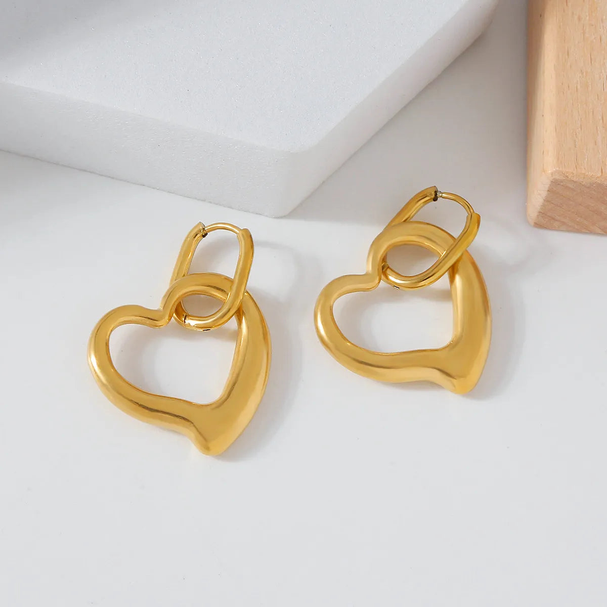 1 Pair IG Style Simple Style Heart Shape Stainless Steel Gold Plated Drop Earrings