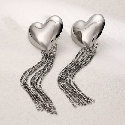 1 Pair IG Style Simple Style Heart Shape Tassel 304 Stainless Steel Drop Earrings