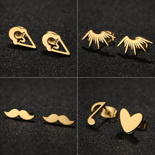 1 Pair Ig Style Simple Style Ice Cream Heart Shape Notes Asymmetrical Plating Stainless Steel Ear Studs